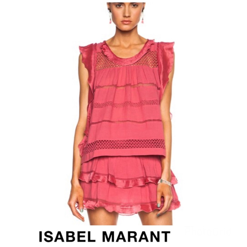 ISABEL MARANT Toile Mauve Ruffle Crochet Eyelet Cotton Viscose Mini Dress Sz 40